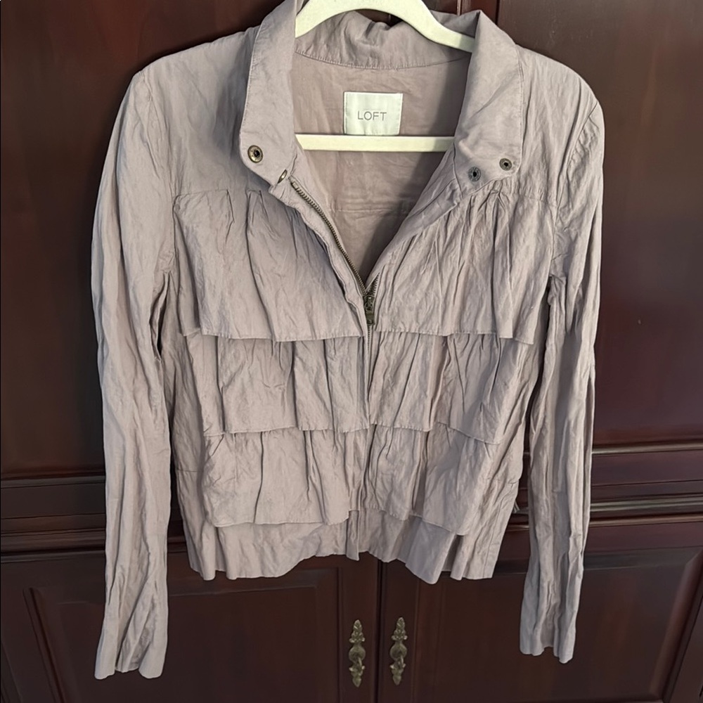 LOFT Gray/ Mauve Utility Jacket with Tiered Design